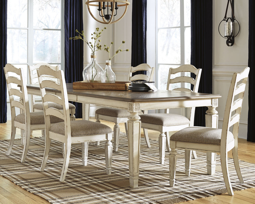 Realyn Chipped White Extension Dining Table and 6 Chairs