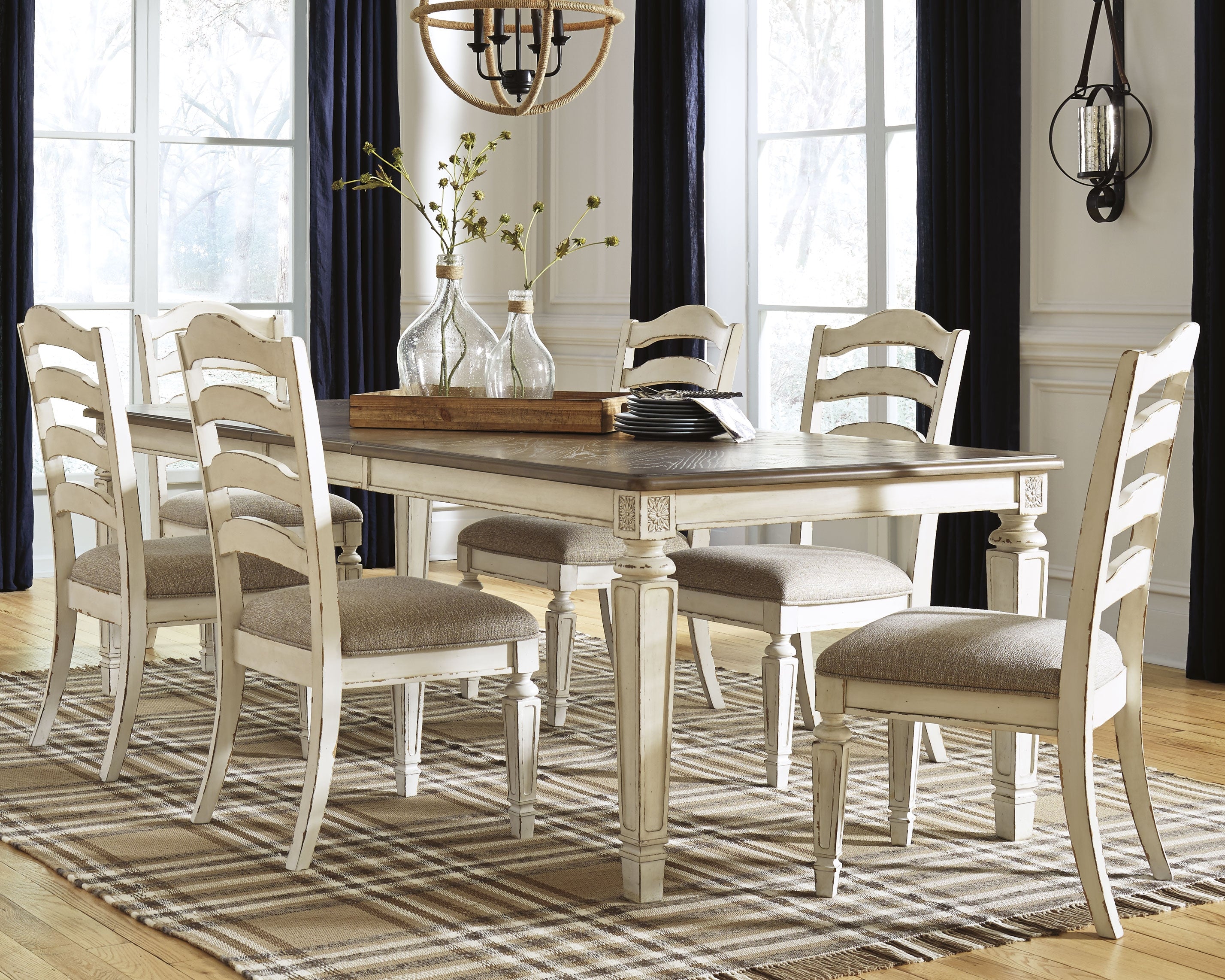 Realyn Chipped White Extension Dining Table and 6 Chairs