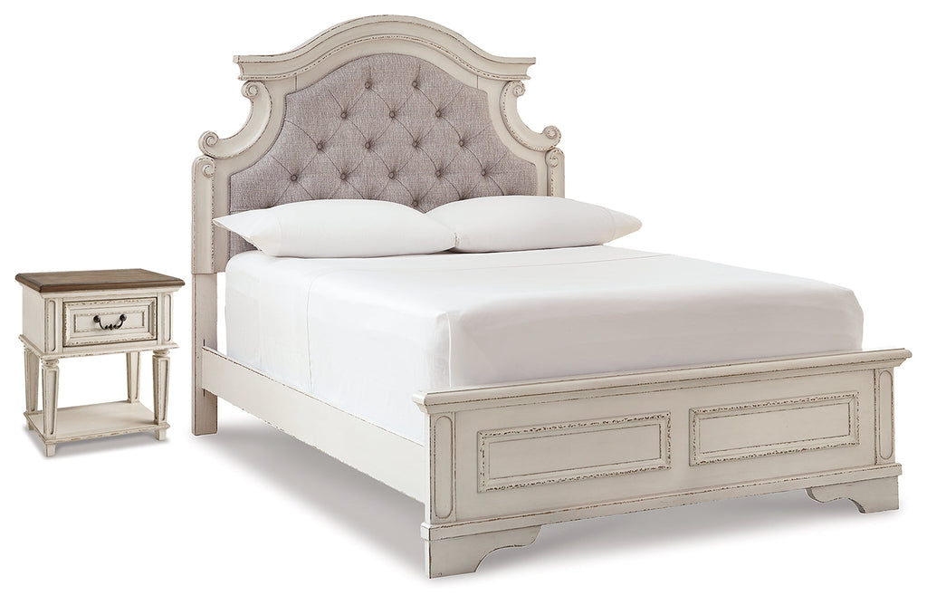 Realyn Chipped White Full Panel Bed and Nightstand