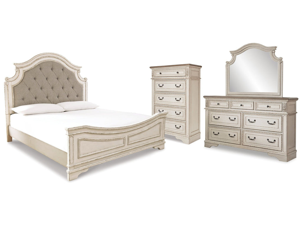 Realyn Chipped King Panel Upholstered Bedroom Set, White