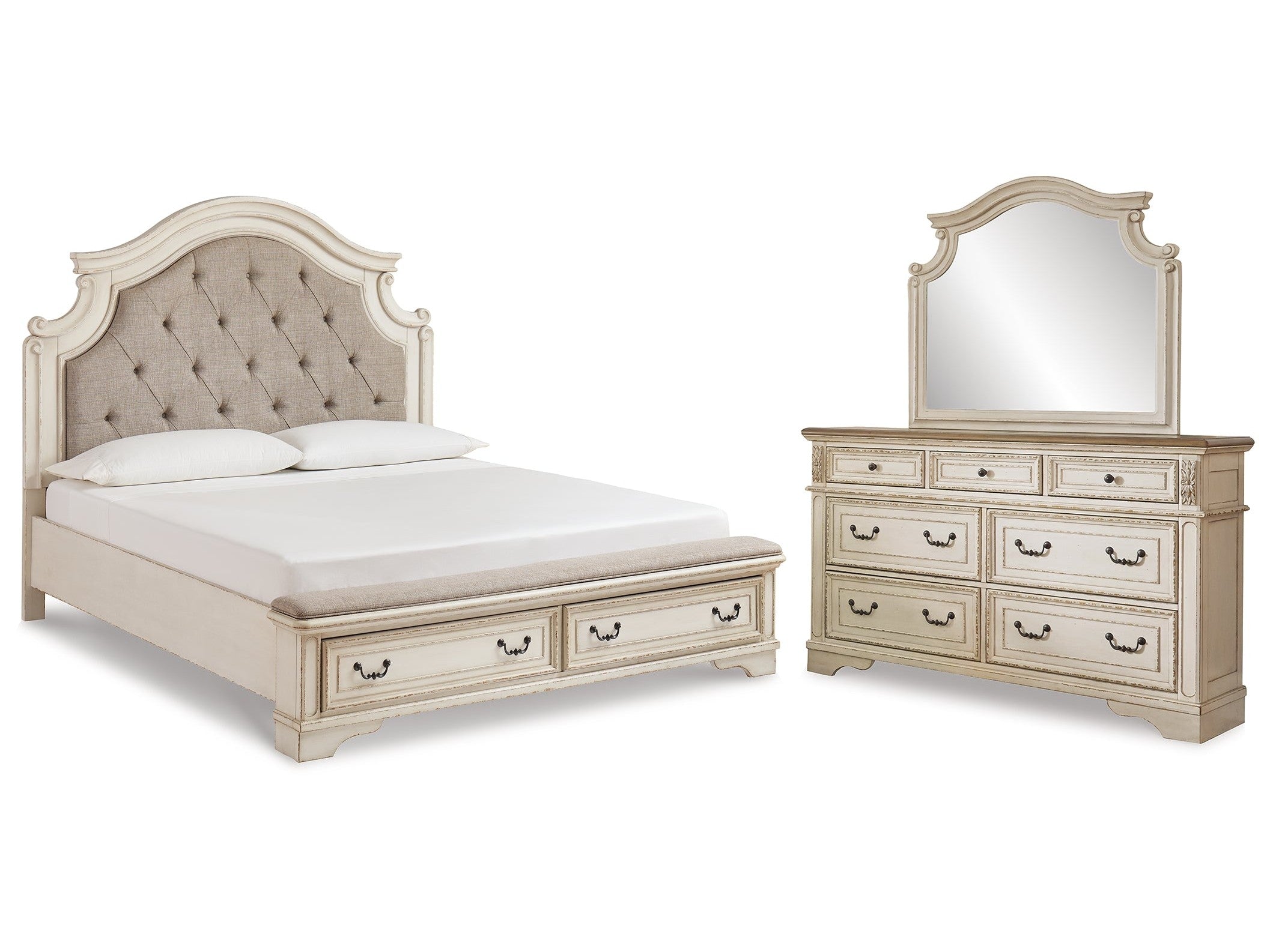 Realyn Chipped King Upholstered Bedroom Set, White