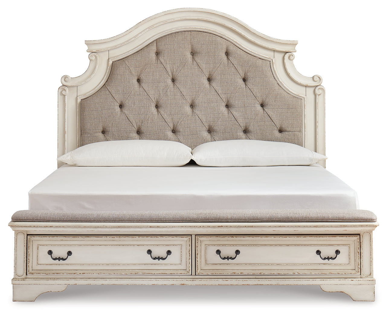 Realyn Chipped King Upholstered Bedroom Set, White