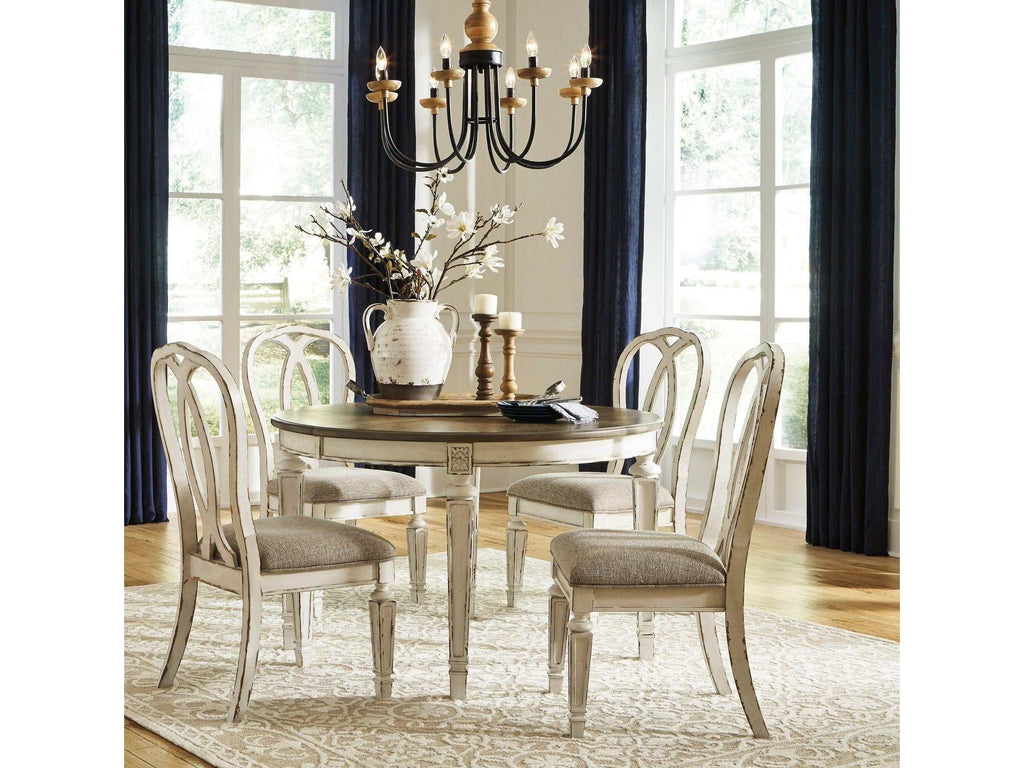 Realyn Chipped White Oval Dining Room Set / 5pc (Oval back)