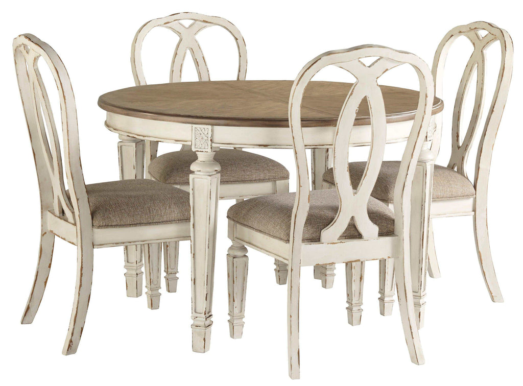 Realyn Chipped White Oval Dining Room Set / 5pc (Oval back)