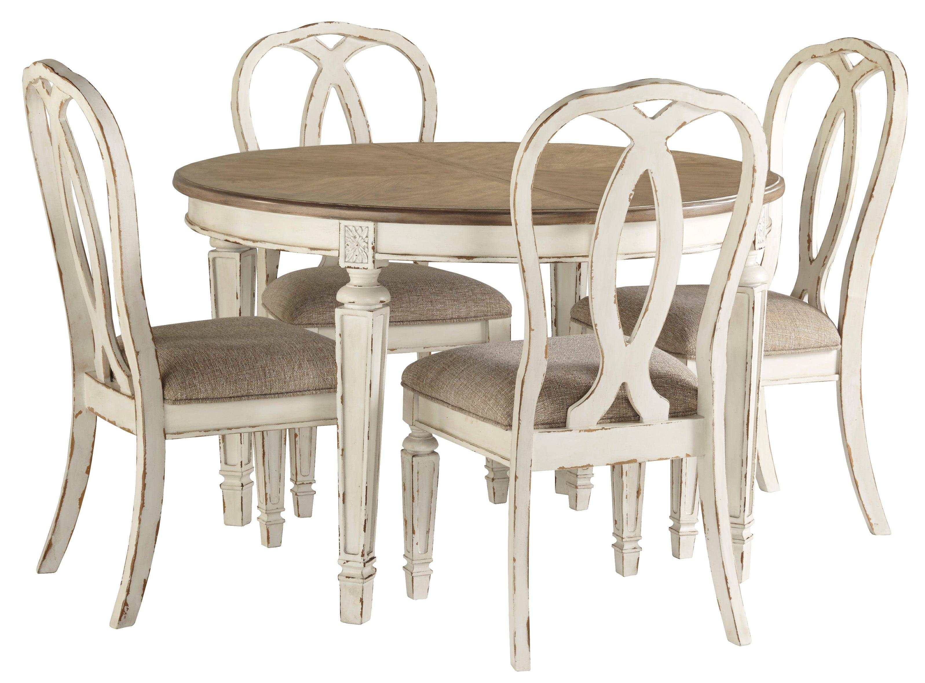 Realyn Chipped White Oval Dining Room Set / 5pc (Oval back)