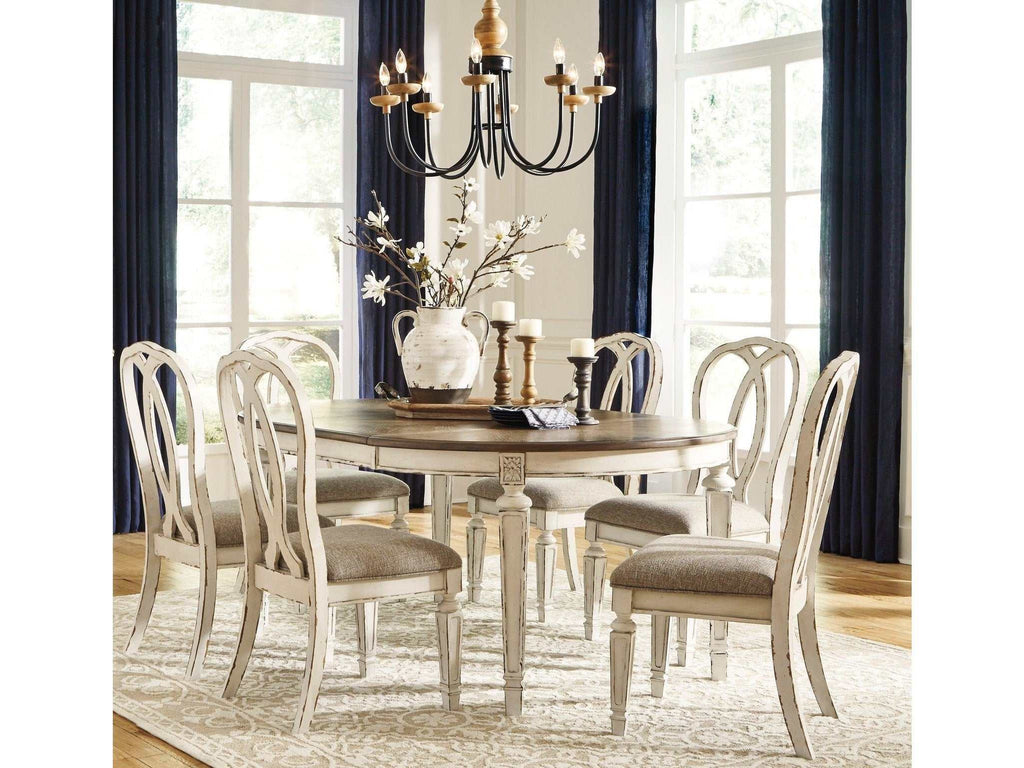 Realyn Chipped White Oval Dining Room Set / 7pc with Ribbon-Back