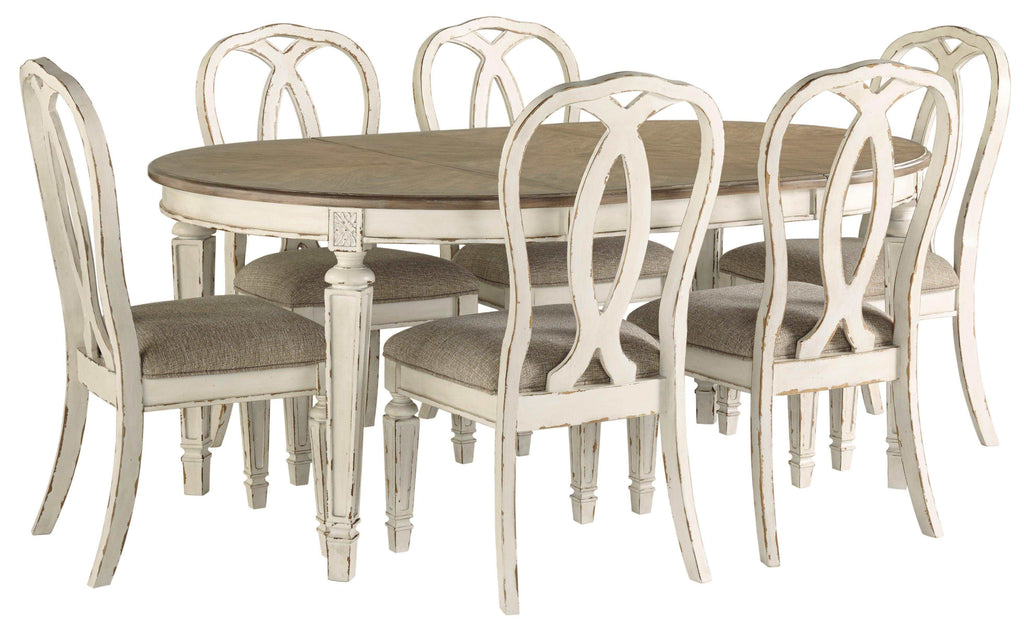 Realyn Chipped White Oval Dining Room Set / 7pc with Ribbon-Back