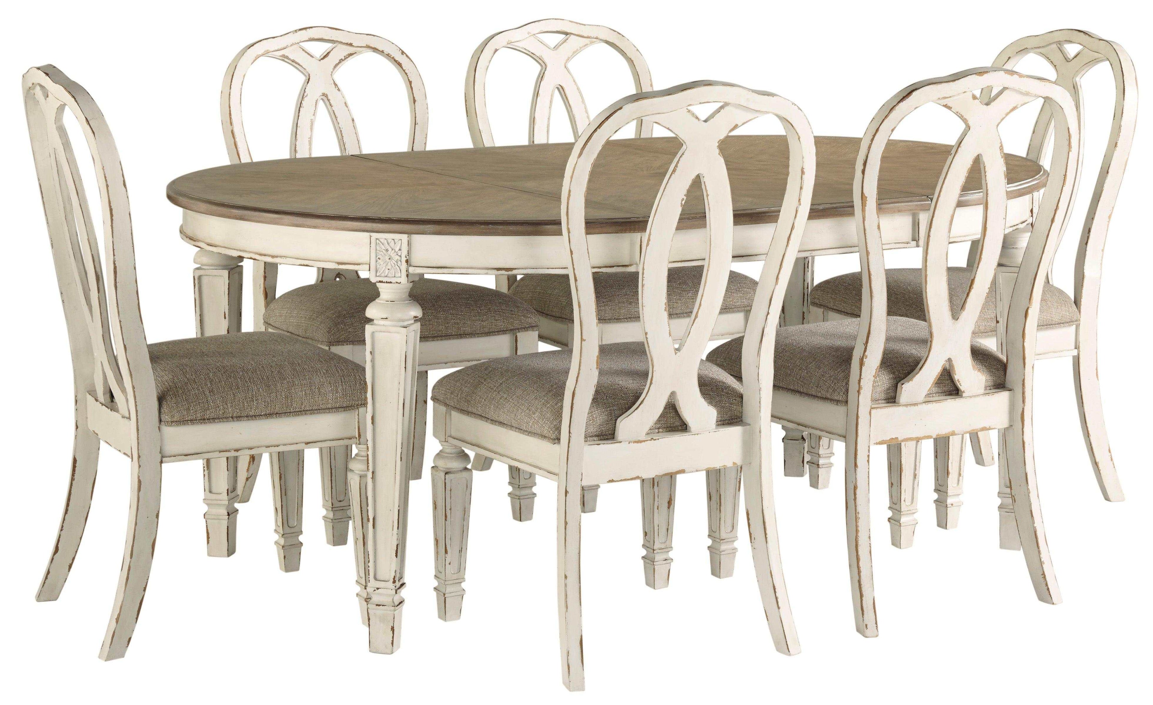Realyn Chipped White Oval Dining Room Set / 7pc with Ribbon-Back
