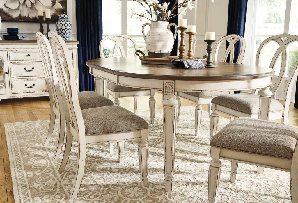 Realyn Chipped White Oval Dining Room Set / 7pc with Ribbon-Back