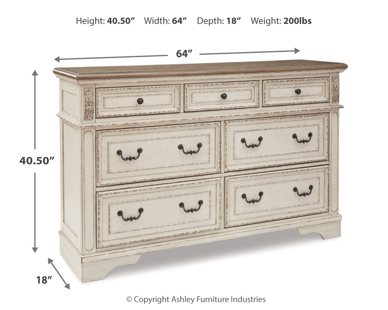 Realyn Chipped Queen Upholstered Storage Bed, Dresser, Chest and Nightstand, White