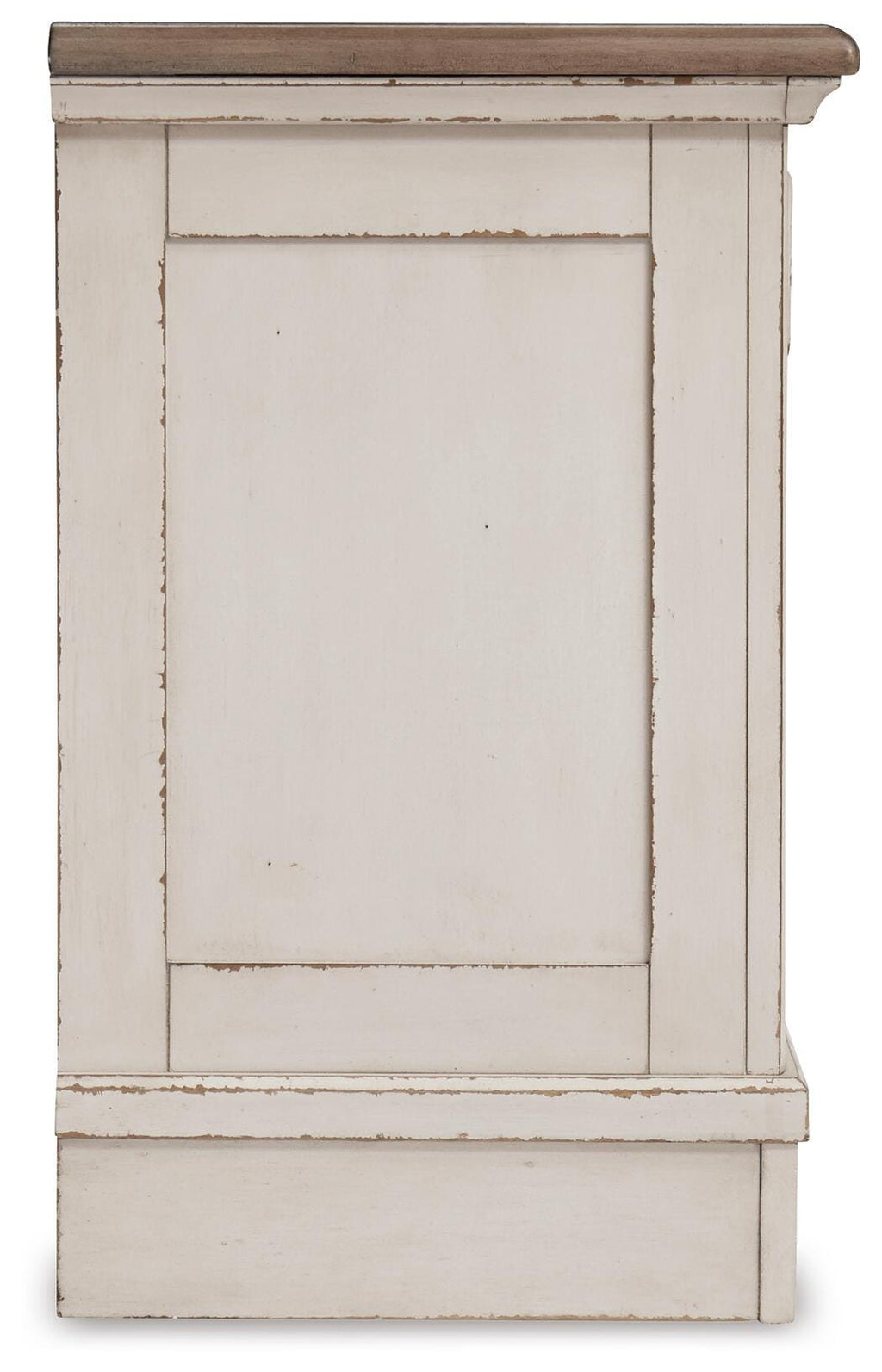 Realyn /Chipped White Full Upholstered Panel Bed, Dresser, Mirror, Chest and Nightstand, T
