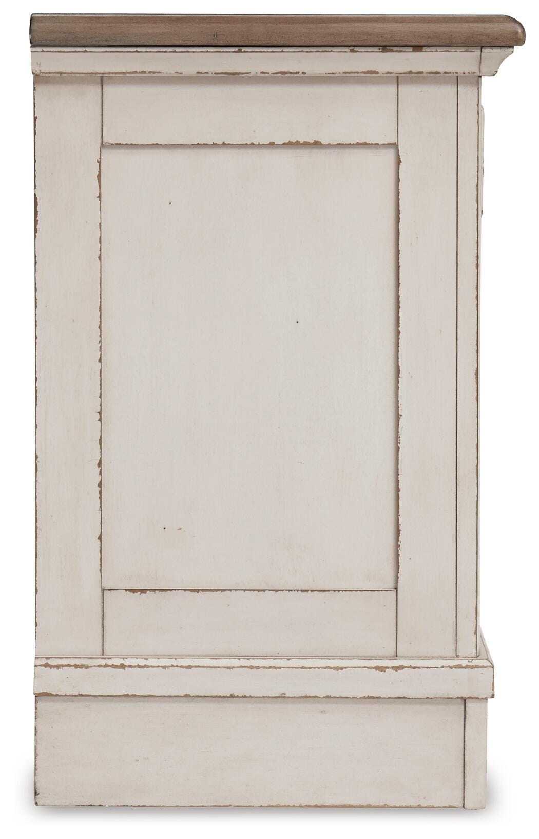 Realyn /Chipped White Full Upholstered Panel Bed, Dresser, Mirror, Chest and Nightstand, T
