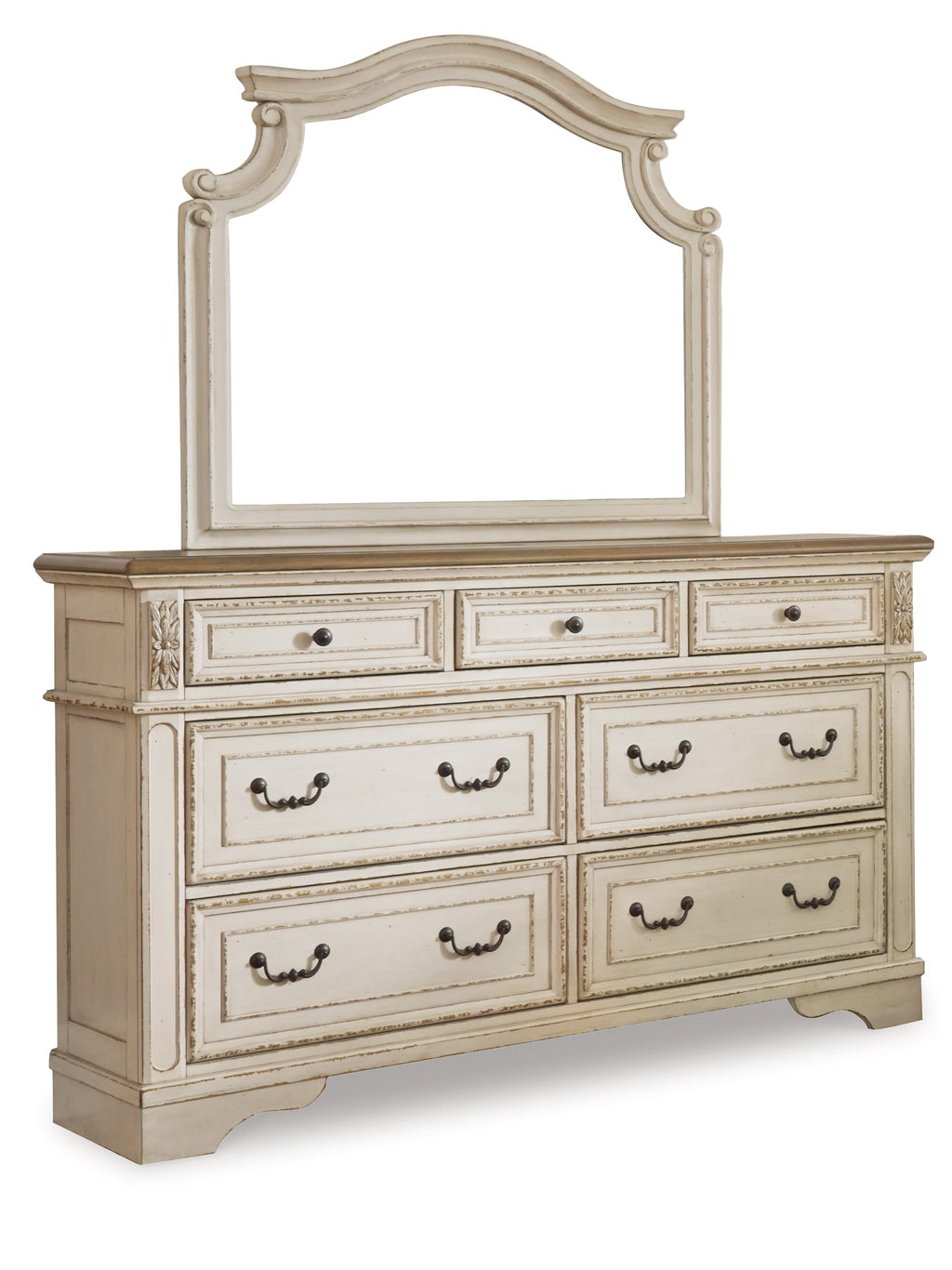 Realyn Two-tone King Panel Bed & Dresser & Mirror & 2 Nightstands