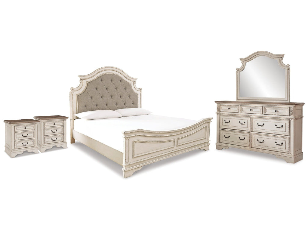 Realyn Two-tone King Panel Bed & Dresser & Mirror & 2 Nightstands
