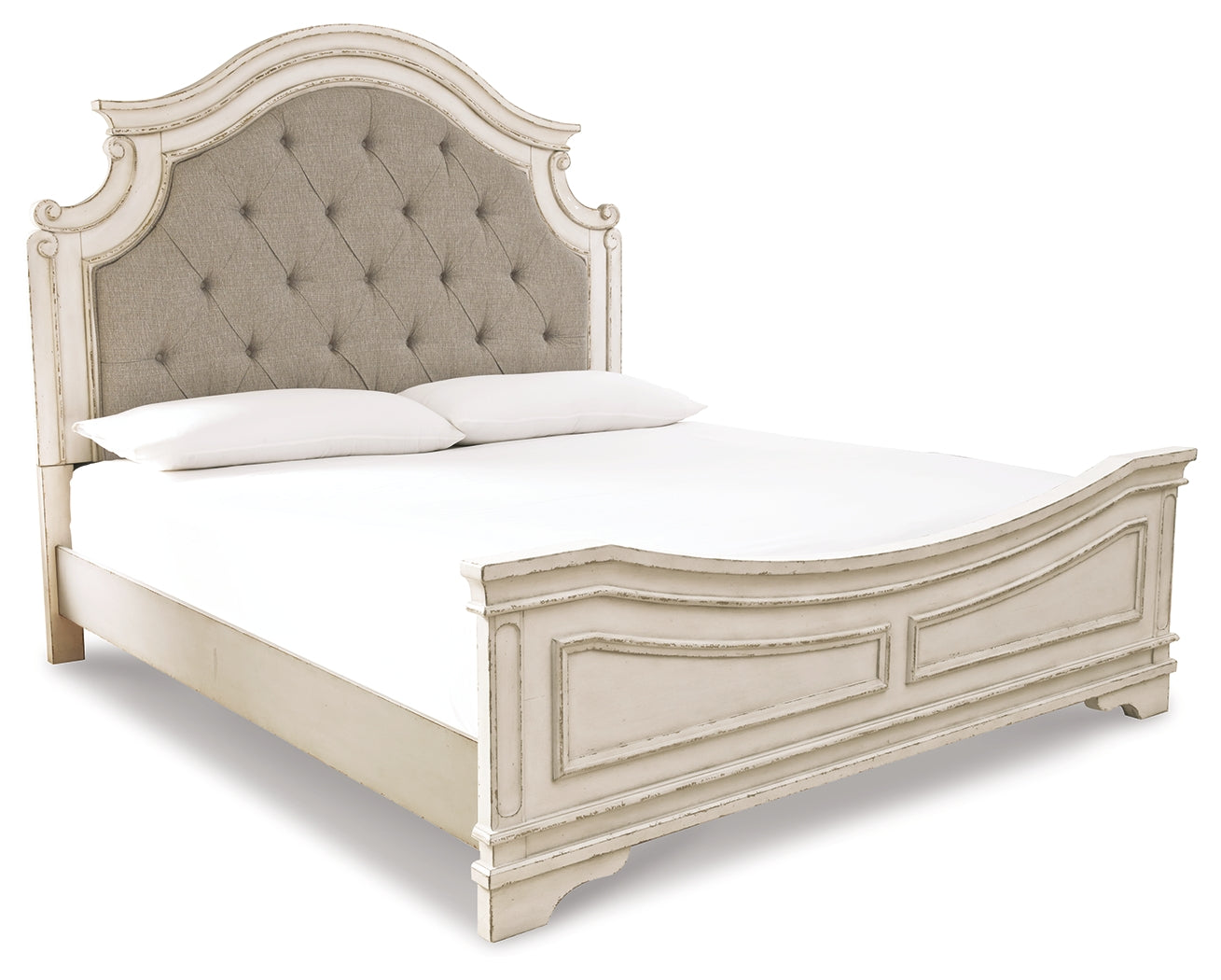 Realyn King Panel Bed & Dresser & Mirror & Chest & Vanity & Nightstand, Two-Tone