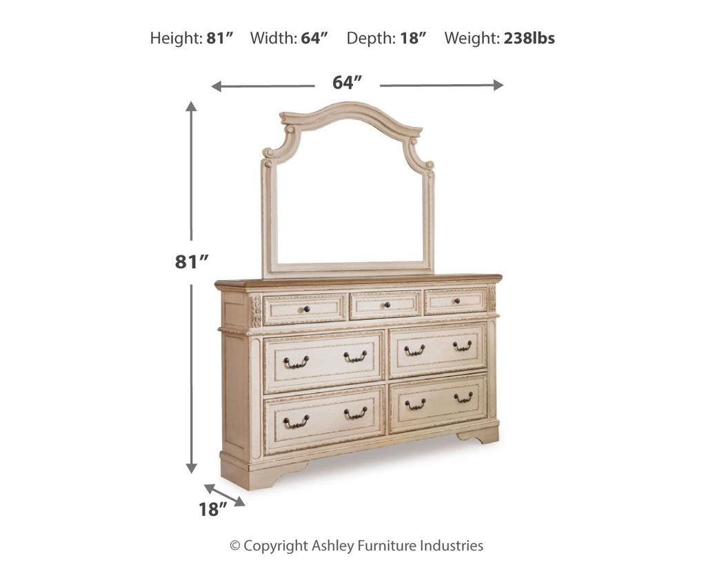 Realyn King Panel Bed & Dresser & Mirror & Chest & Vanity & Nightstand, Two-Tone