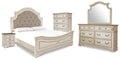 Realyn King Panel Bed, Dresser, Mirror, Chest and Nightstand, Two-Tone