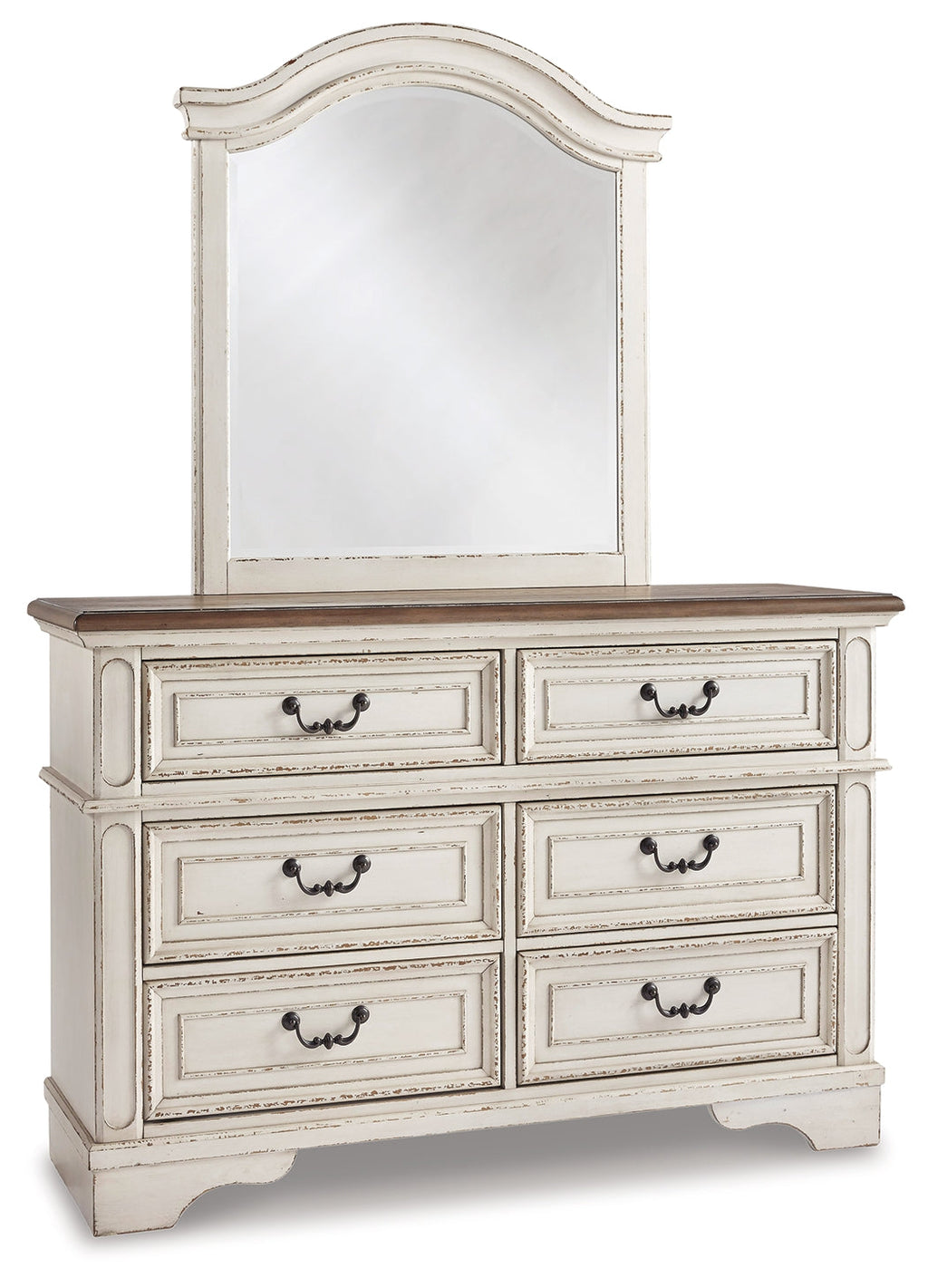 Realyn King Panel Storage Bed & Dresser & Mirror & 2 Nightstands, Two-Tone