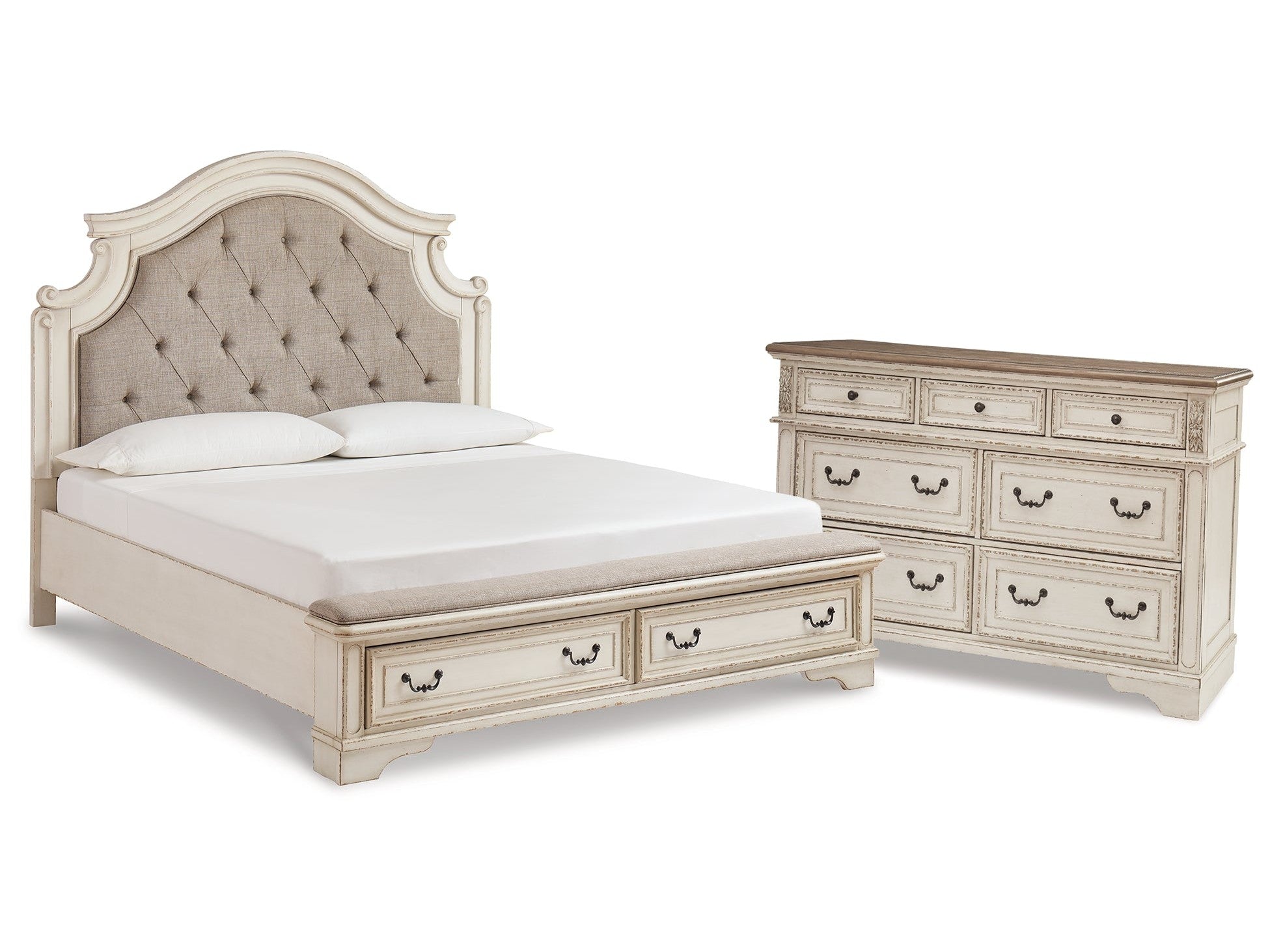 Realyn Two-tone King Panel Storage Bedroom Set with Dresser