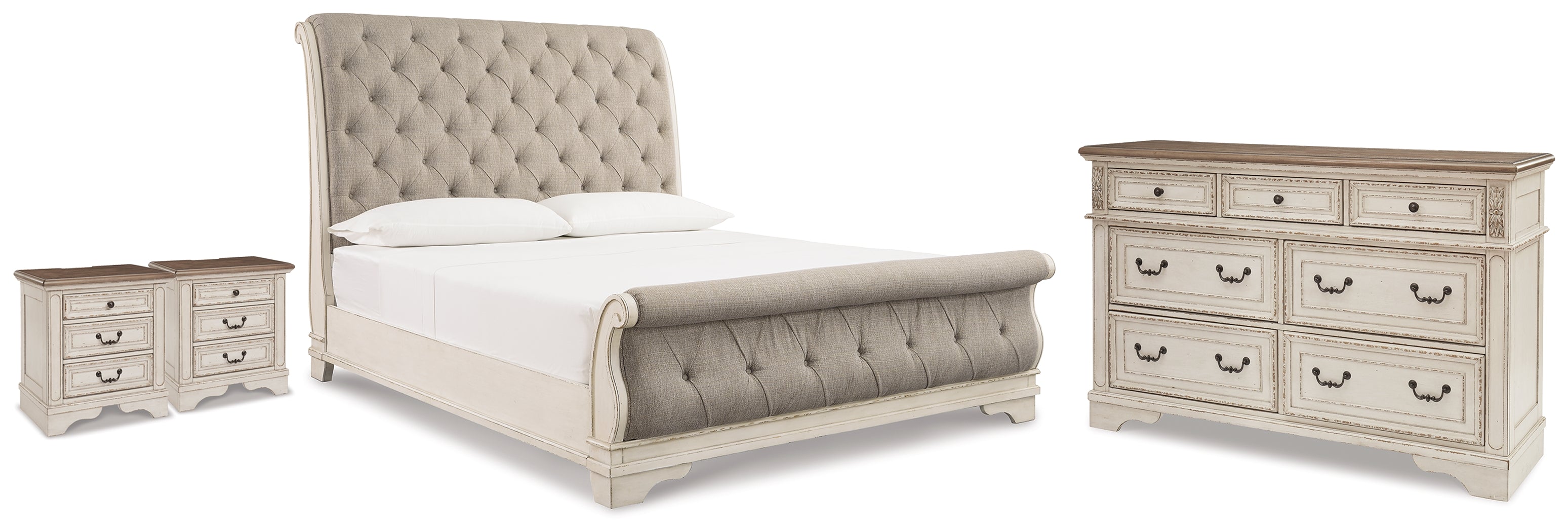Realyn Two-tone King Sleigh Bed, Dresser and 2 Nightstands