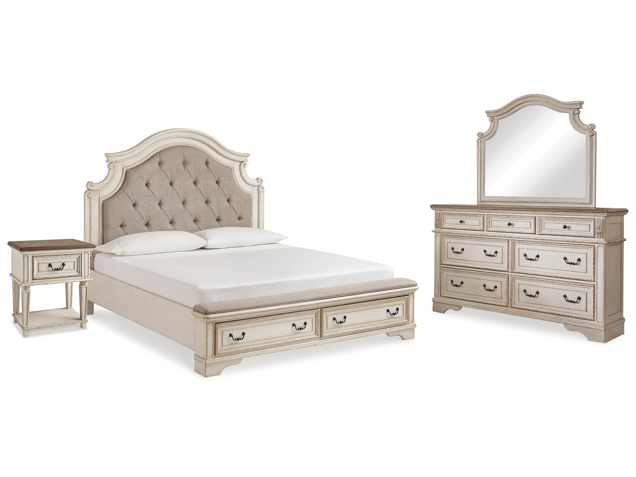 Realyn Two-tone King Storage Bed & Dresser & Mirror & Nightstand