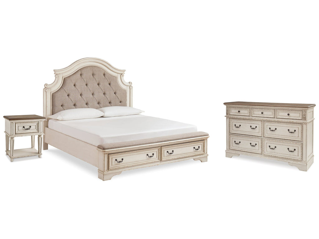Realyn Two-tone King Storage Bedroom Set with Dresser and Nightstand