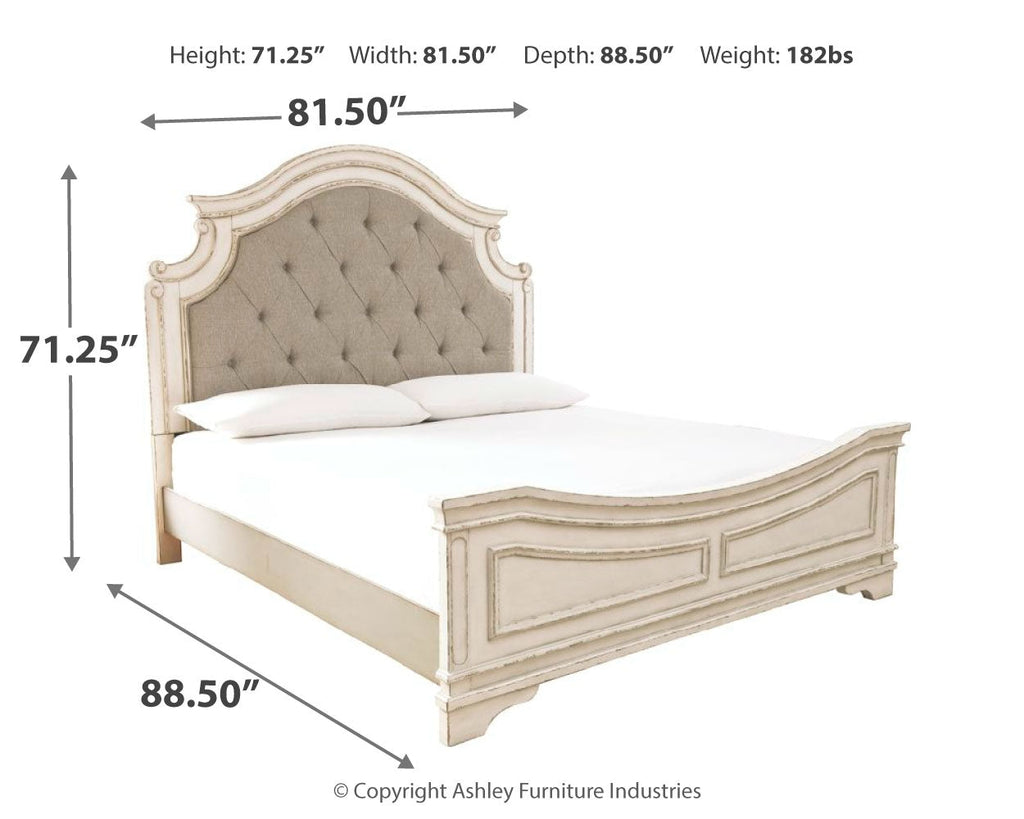 Realyn Two-tone King Upholstered Panel Bedroom Set with Dresser