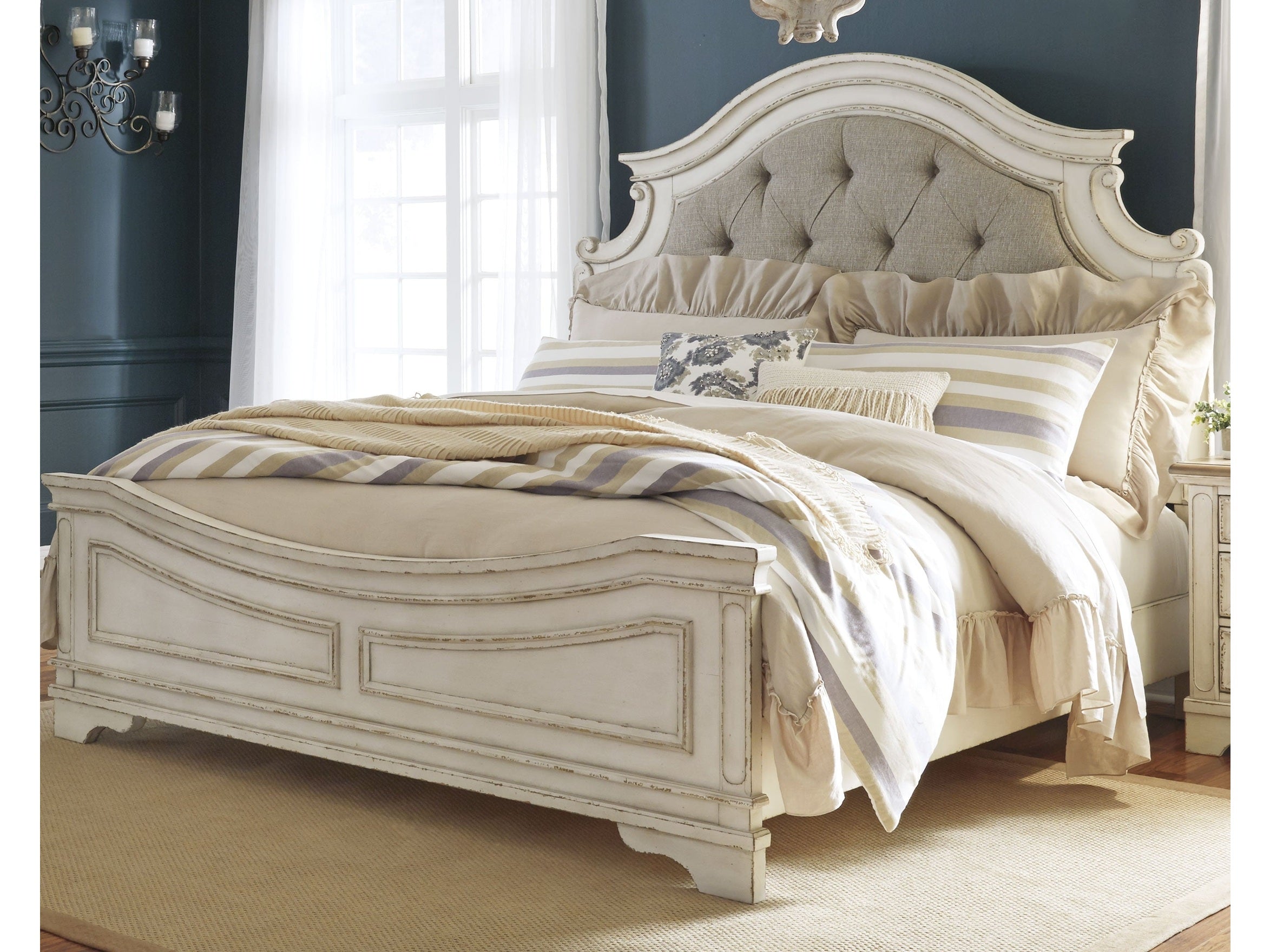 Realyn Two-tone King Upholstered Panel Bedroom Set with Dresser