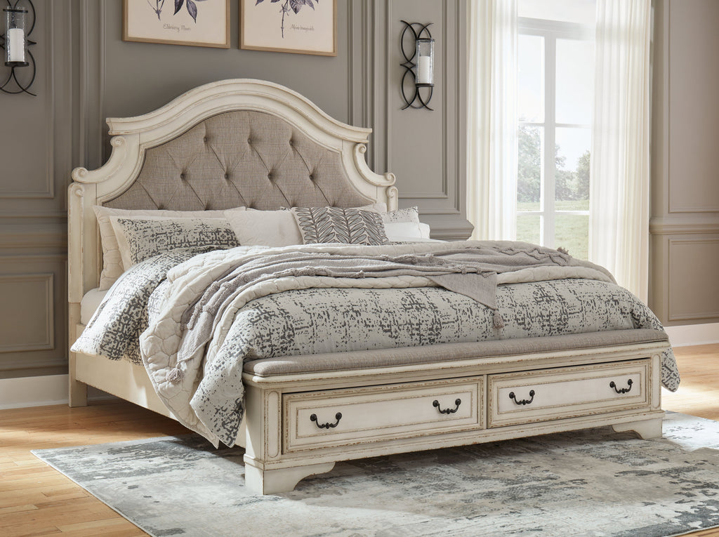 Realyn King Upholstered Panel Storage Bedroom Set, Two-Tone