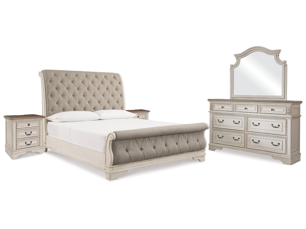 Realyn King Upholstered Sleigh Bedroom Set, Two-Tone