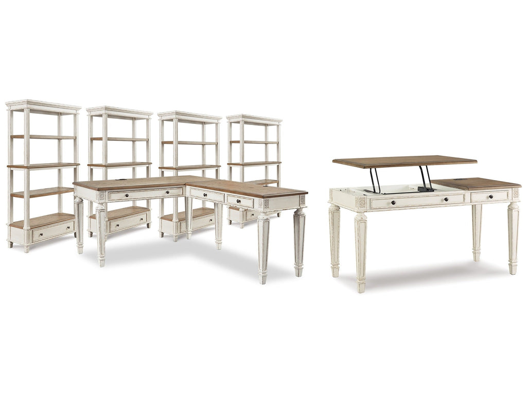 Realyn Two-tone Lift-top Desk, L-shaped Desk and 4 Bookcases