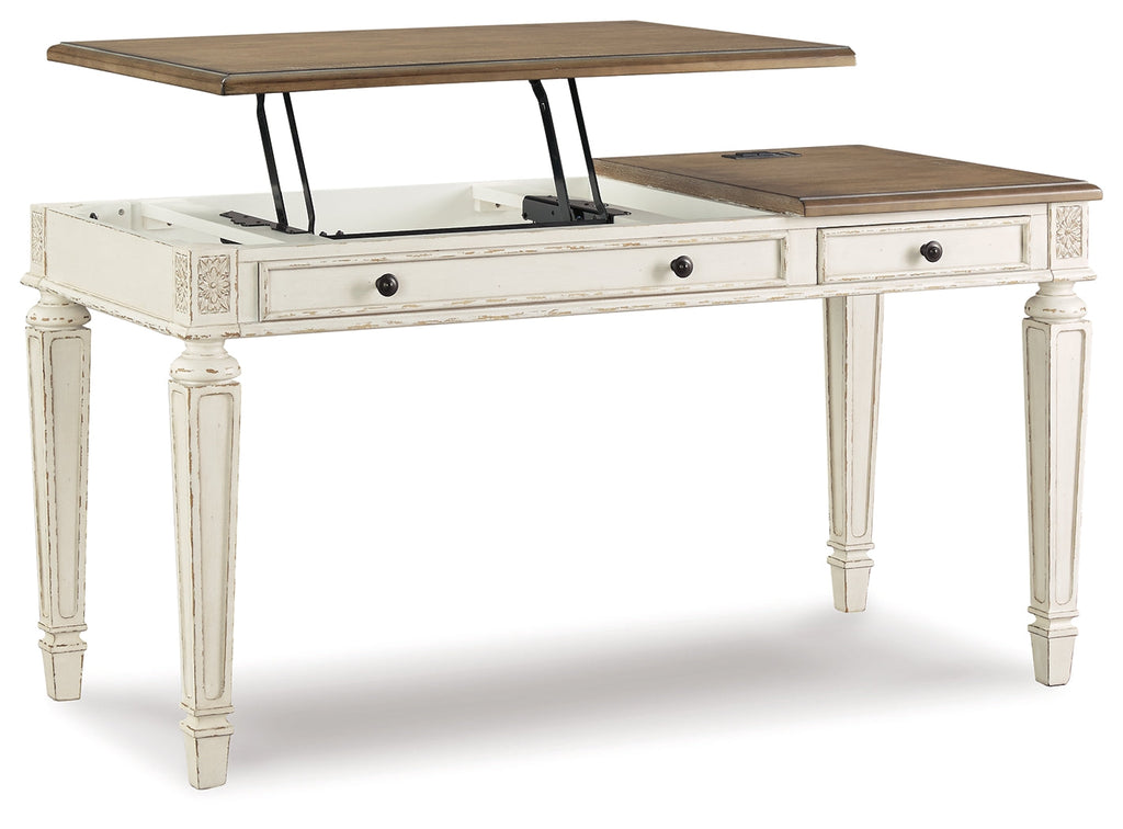 Realyn Two-tone Lift-top Desk, L-shaped Desk and 4 Bookcases