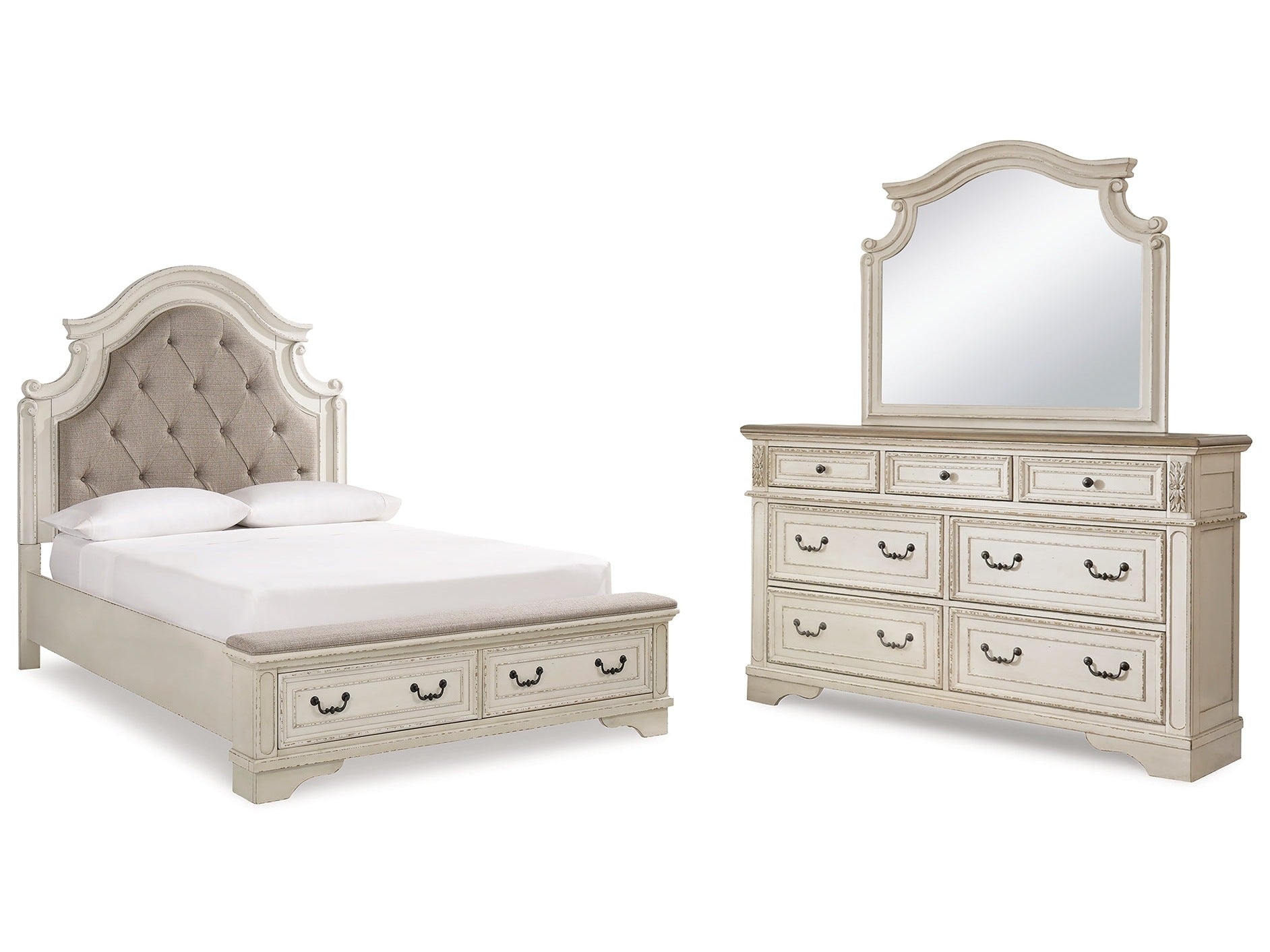 Realyn Two-tone Queen Storage Bedroom Set with Dresser and Mirror
