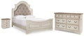 Realyn Two-tone Queen Upholstered Panel Bed, Dresser and Nightstand