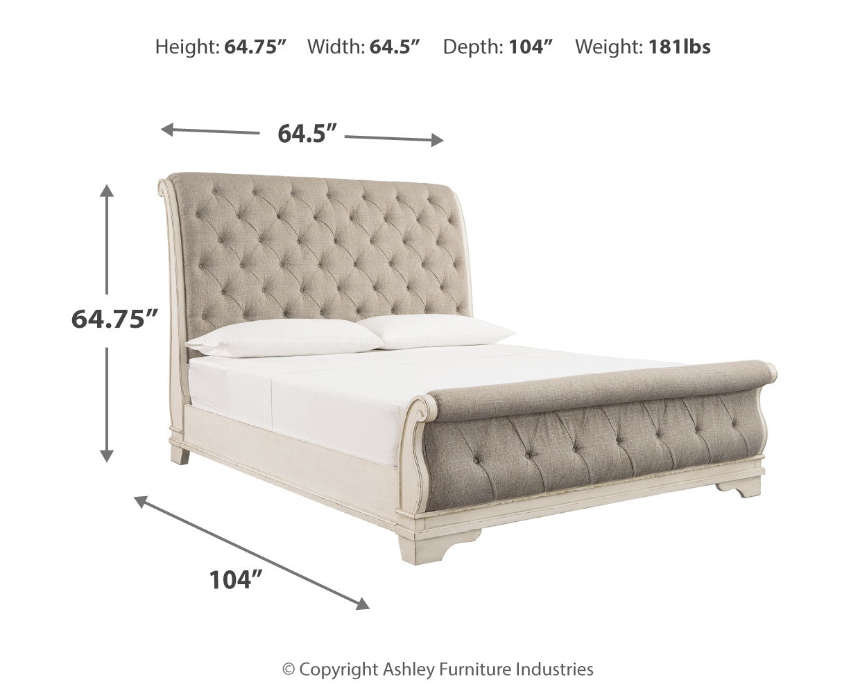 Realyn Two-tone Queen Upholstered Sleigh Bed, Dresser and Mirror