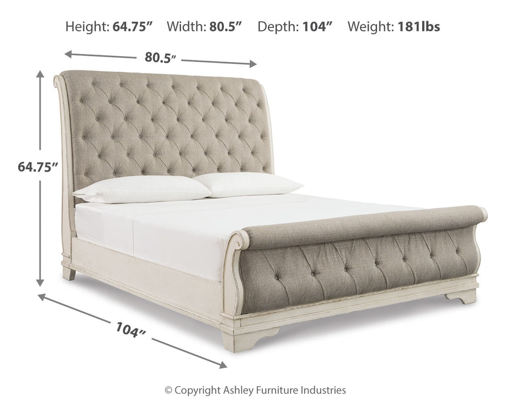 Realyn Two-tone Queen Upholstered Sleigh Bedroom Set with Chest
