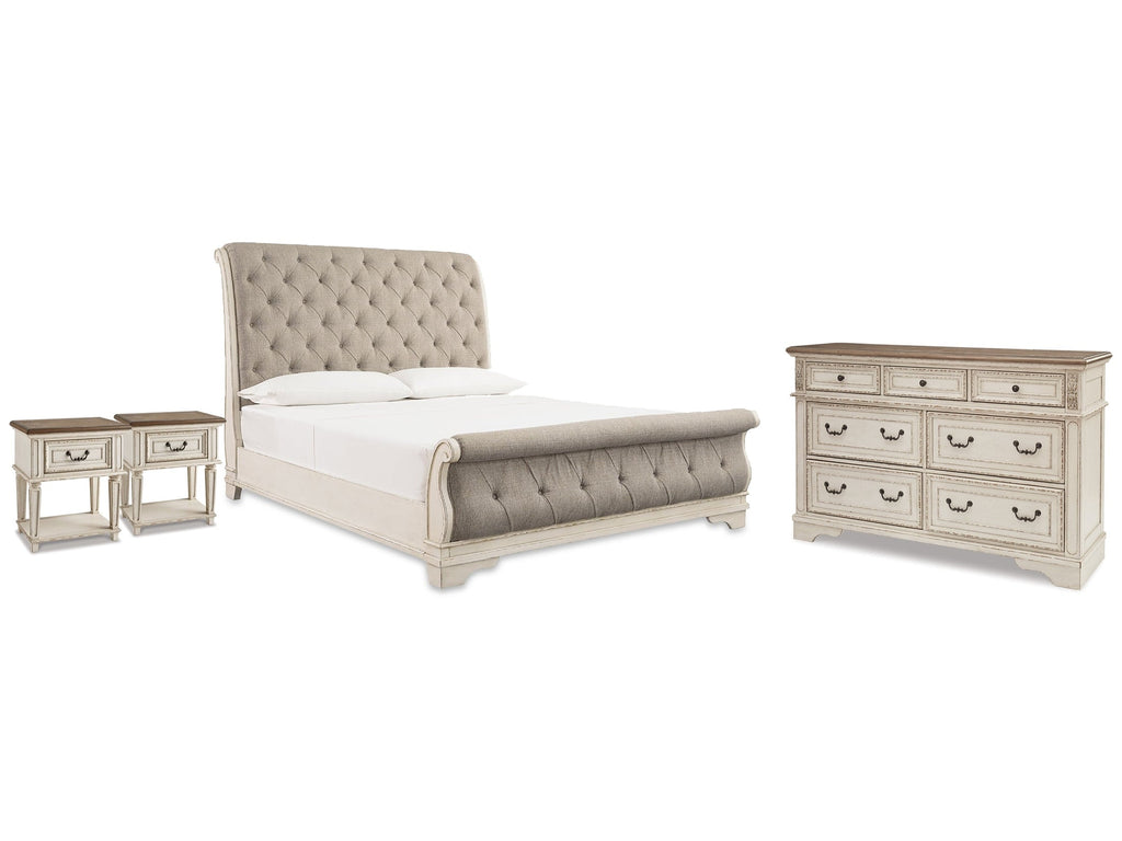 Realyn Queen Upholstered Sleigh Bedroom Set, Two-Tone