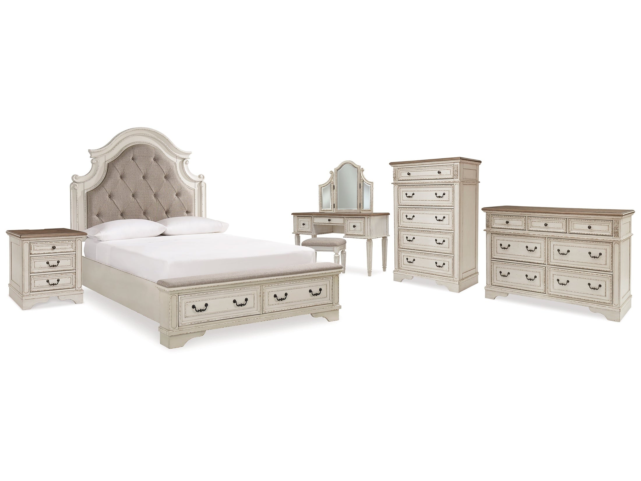 Realyn Queen Upholstery Panel Bedroom Set, Two-Tone
