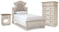 Realyn Two-tone Twin Panel Bed, Chest and Nightstand