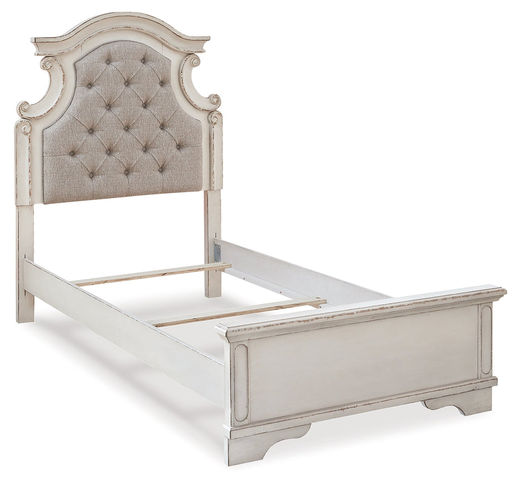 Realyn Two-tone Twin Panel Bed, Chest and Nightstand