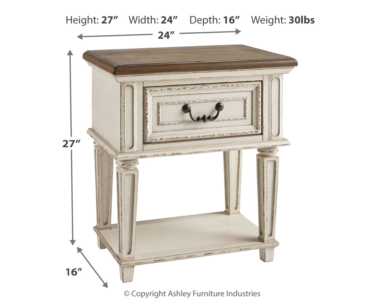 Realyn Two-tone Twin Panel Bed, Chest and Nightstand