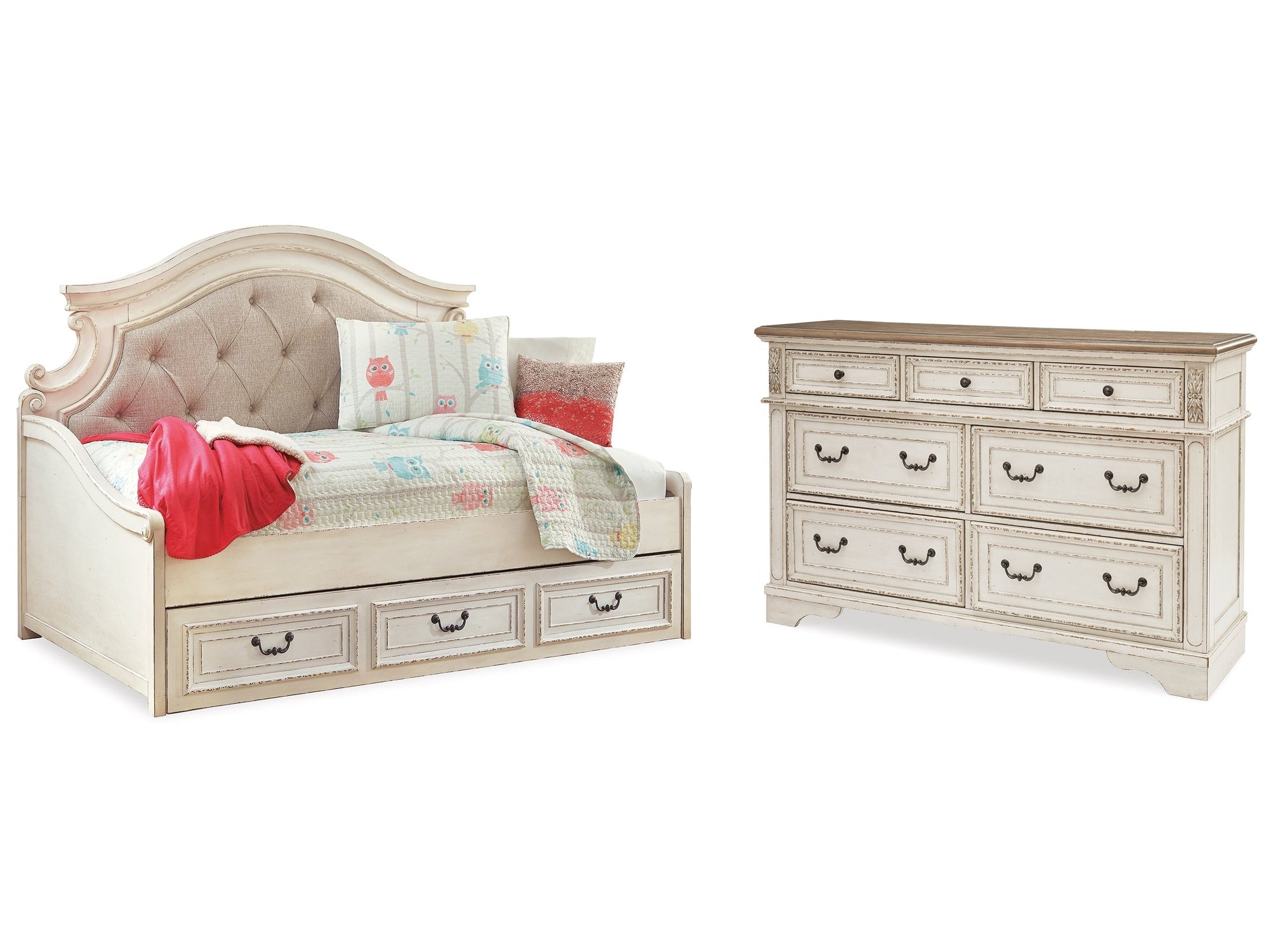 Realyn Two-tone Twin Storage Day Bedroom Set with Dresser