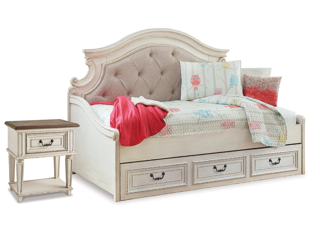 Realyn Two-tone Twin Storage Day Bedroom Set with Nightstand