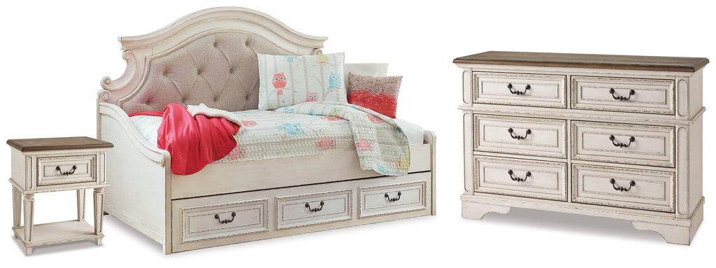 Realyn Two-tone Twin Storage Daybed, Dresser and Nightstand