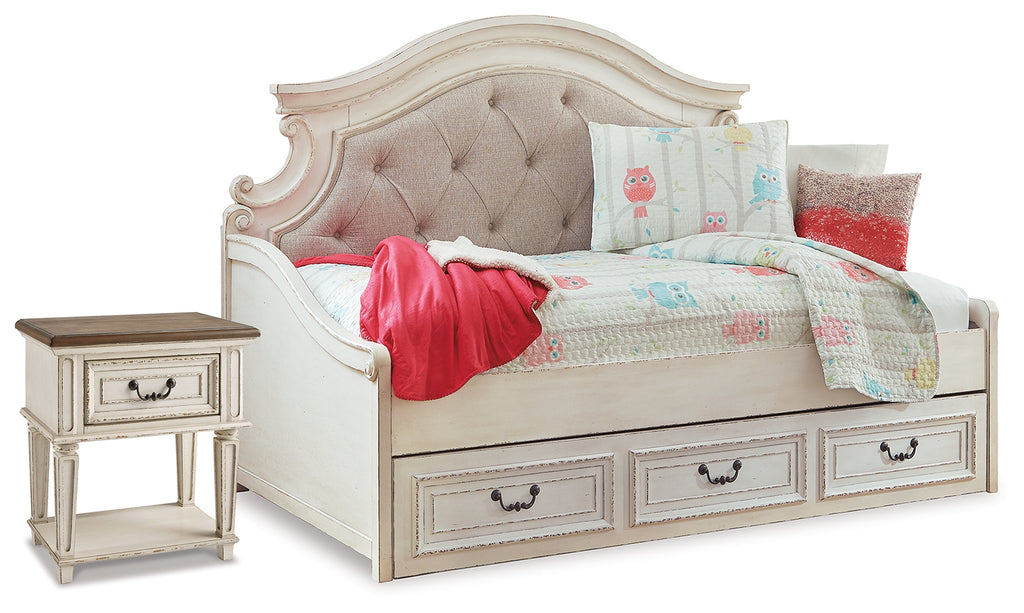 Realyn Two-tone Twin Storage Daybed, Dresser and Nightstand
