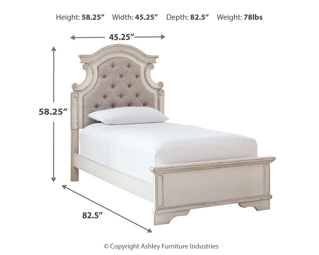Realyn Two-tone Twin Upholstered Panel Bedroom Set with Nightstand