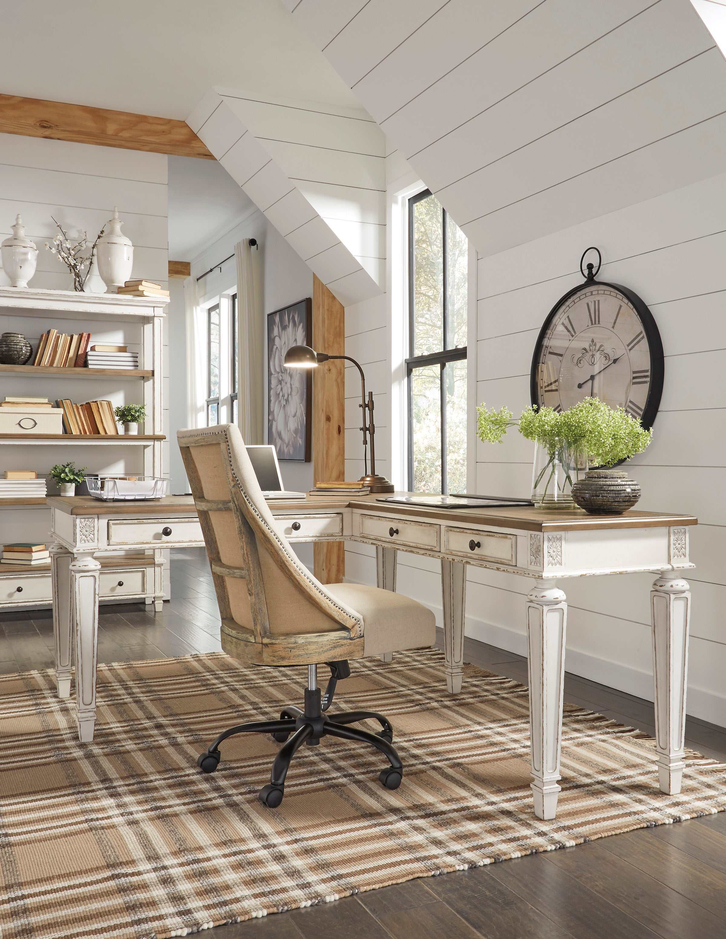 Realyn White & Brown 2pc Home Office L-Shaped Desk