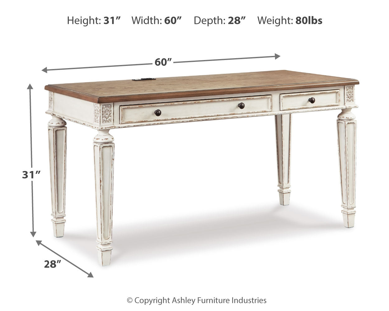 Realyn White/Brown 60" Home Office Desk