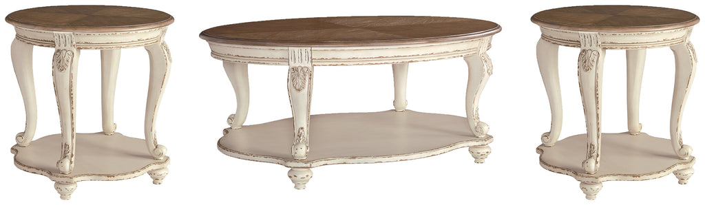 Realyn White/Brown Coffee Table and 2 End Tables