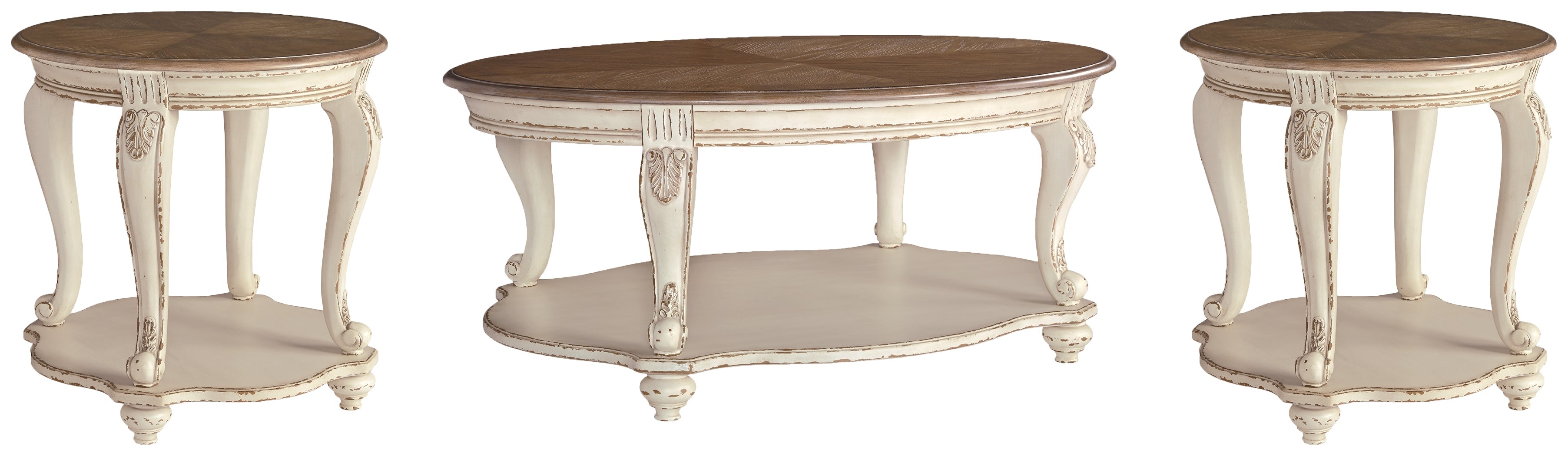 Realyn White/Brown Coffee Table and 2 End Tables